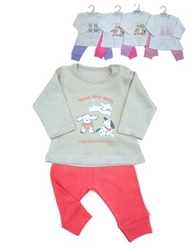 Conjunto de camiseta en interlock liso con estampa central y ranita pantalon de morley colores de nena dreams
