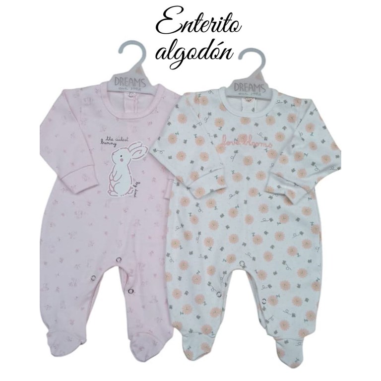 Enterito bebe estampado flores con pie dibujos bordados nena y varon dreams