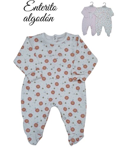 Enterito bebe estampado flores con pie dibujos bordados nena y varon dreams