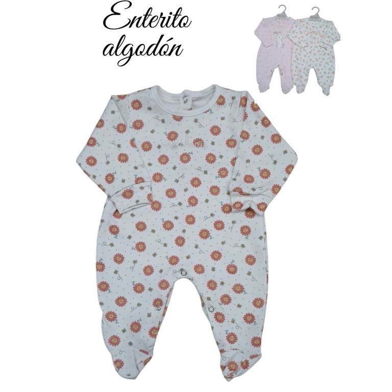 Enterito bebe estampado flores con pie dibujos bordados nena y varon dreams