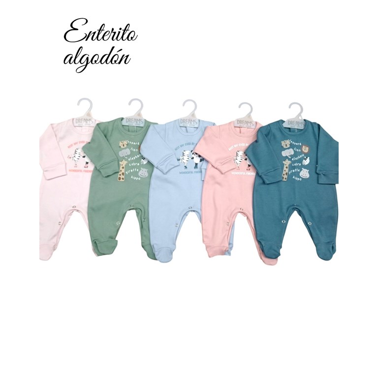 Enterito bebe interlock con pie estampado central animales nena y varon dreams