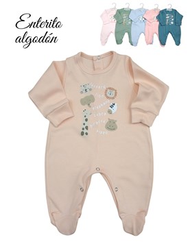 Enterito bebe interlock con pie estampado central animales nena y varon dreams