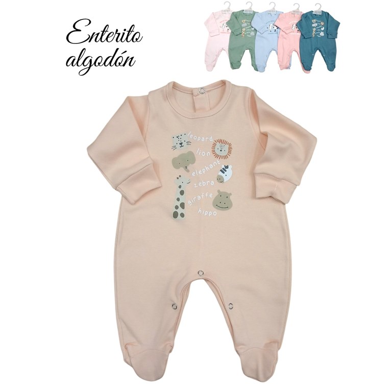 Enterito bebe interlock con pie estampado central animales nena y varon dreams
