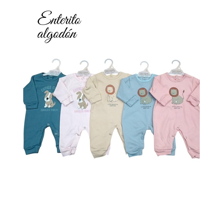 Enterito bebe interlock sin pie estampa central perrito para nena y varon dreams