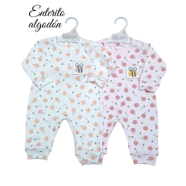 Enterito bebe interlock estampado flores sin pie bordado central nena dreams