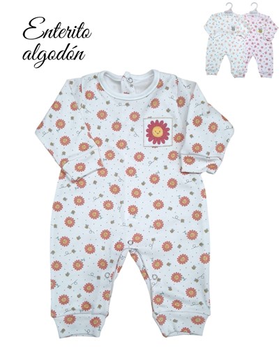 Enterito bebe interlock estampado flores sin pie bordado central nena dreams