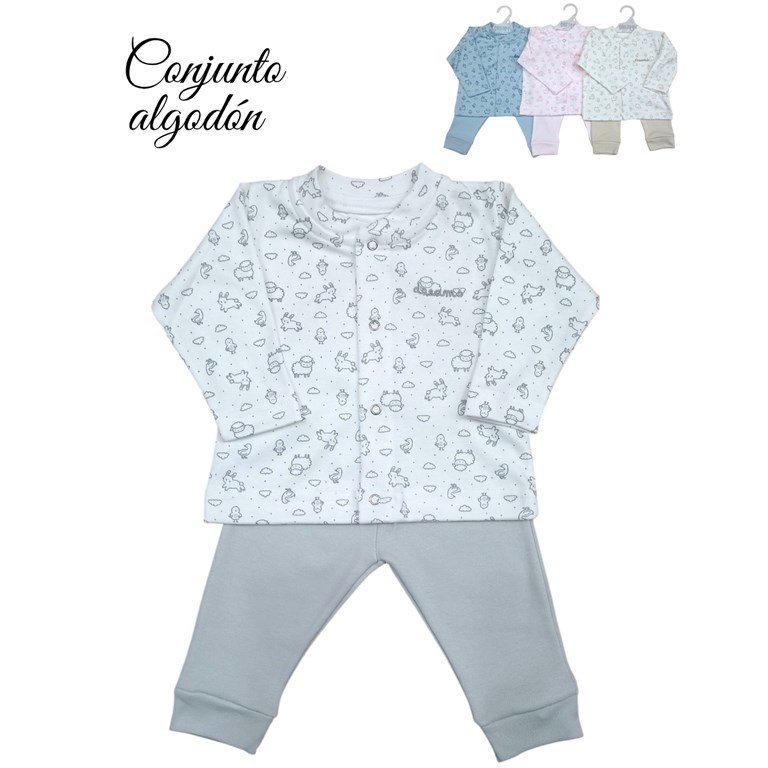 Conjunto de campera cuello mao en interlock animalitos con logo bordado colores unisex nena y varon dreams