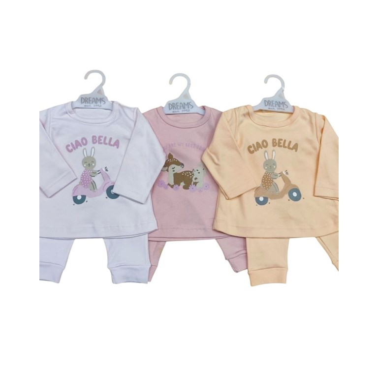 Conjunto de camiseta y pantalon combinados en interlock ciao bella beba dreams
