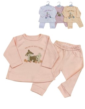 Conjunto de camiseta y pantalon combinados en interlock ciao bella beba dreams