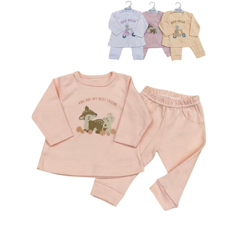 Conjunto de camiseta y pantalon combinados en interlock ciao bella beba dreams
