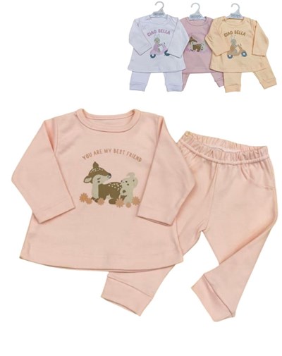Conjunto de camiseta y pantalon combinados en interlock ciao bella beba dreams