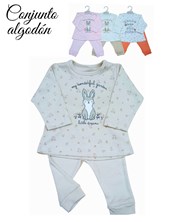 Conjunto de camiseta en interlock conejos y flores con estampa central colores de nena dreams