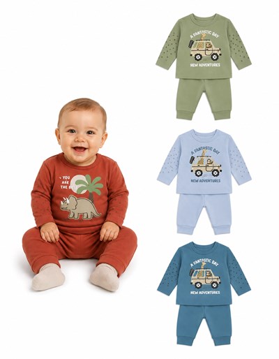 Conjunto de camiseta en interlock liso con estampa central colores de varon dreams