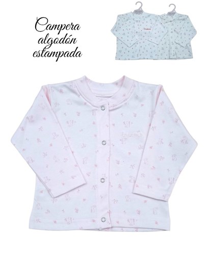 Campera cuello mao en interlock conejos y florcitas con logo bordado colores de nena dreams