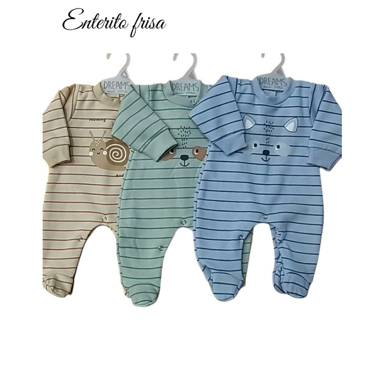 ENTRERITO BEBE DE FRISA RAYADO C/PIE ESTAMPA CENTRAL. DREAMS
