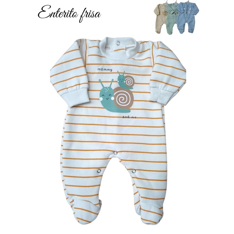 ENTRERITO BEBE DE FRISA RAYADO C/PIE ESTAMPA CENTRAL. DREAMS