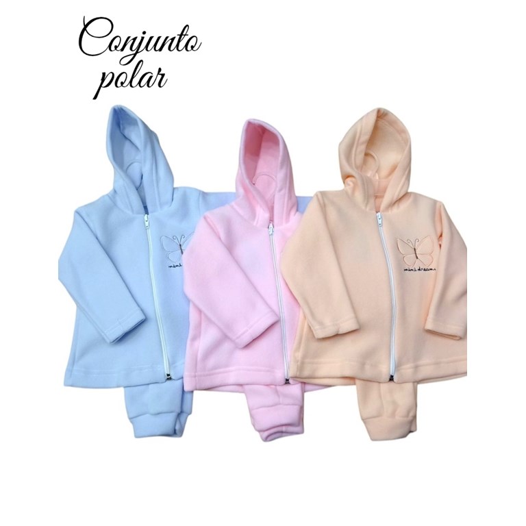 CONJUNTO BEBA MICROPOLAR, CAMPERA CON CAPUCHA, BORDADA. DREAMS