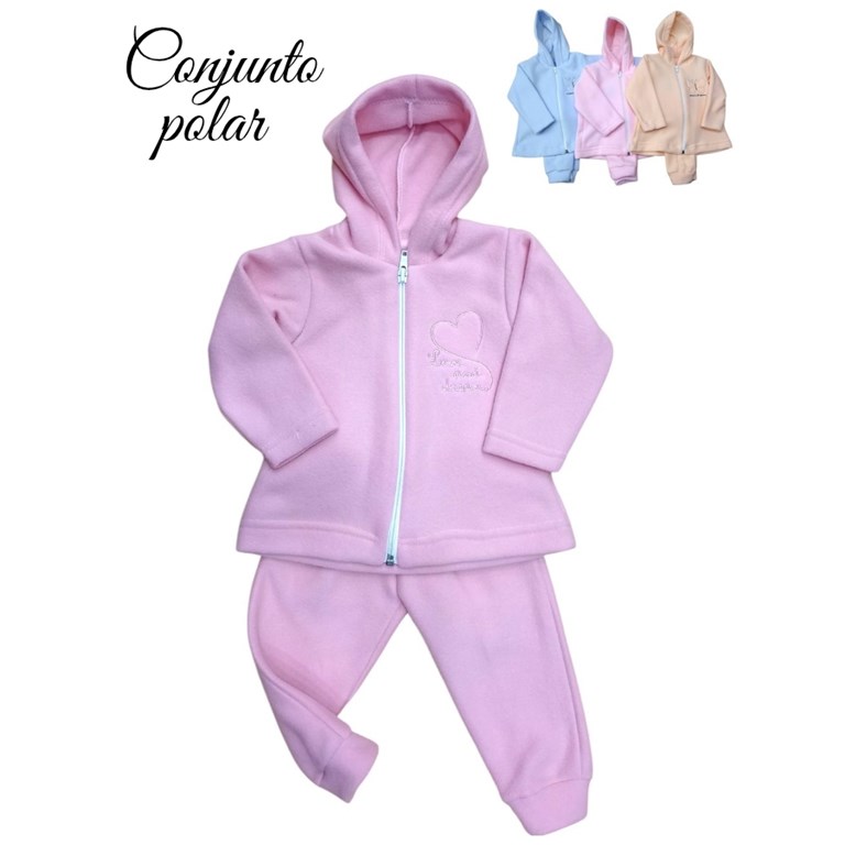 CONJUNTO BEBA MICROPOLAR, CAMPERA CON CAPUCHA, BORDADA. DREAMS