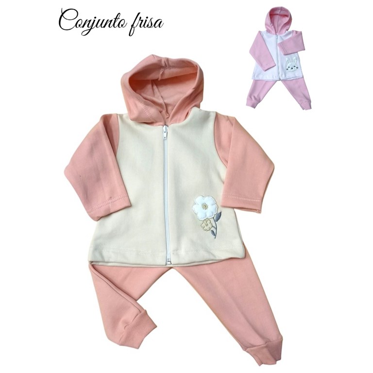 CONJUNTO BEBA FRISA CAMPERA CON CAPUCHA BORDADA. DREAMS