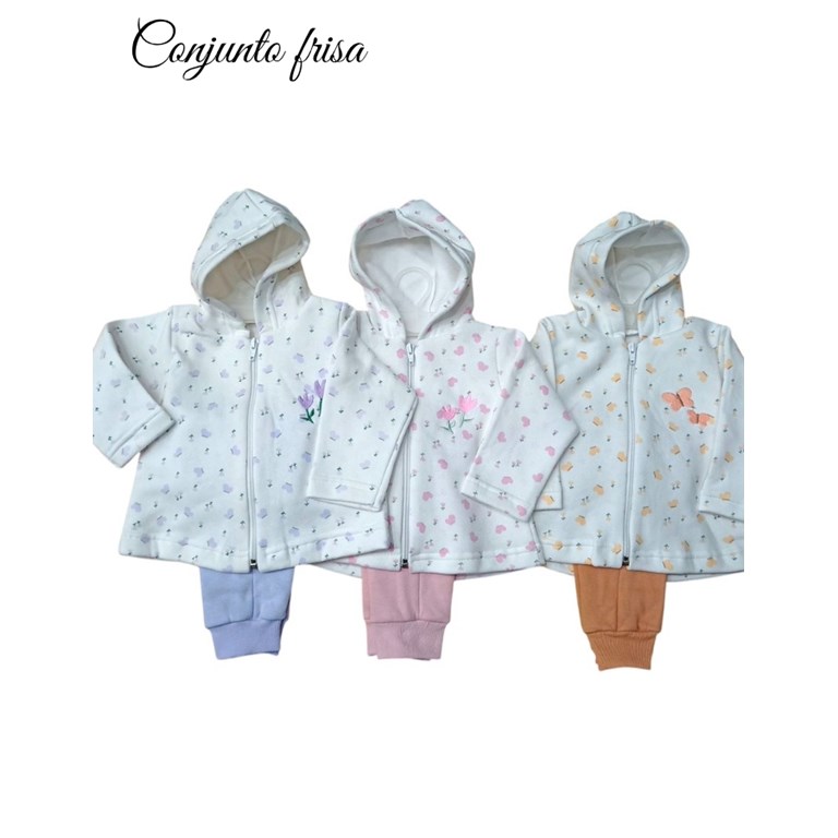 CONJUNTO PARA BEBE VARON Y BEBA EN INTERLOCK SALPICADO CAMPERA CUELLO MAO Y PANTALON DREAMS