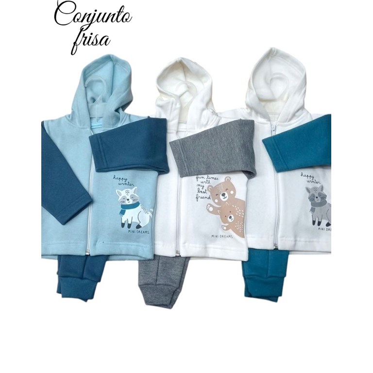 CONJUNTO PARA BEBA INTERLOCK ESTAMPADO FLORES CAMPERA CUELLO MAO Y PANTALON DREAMS