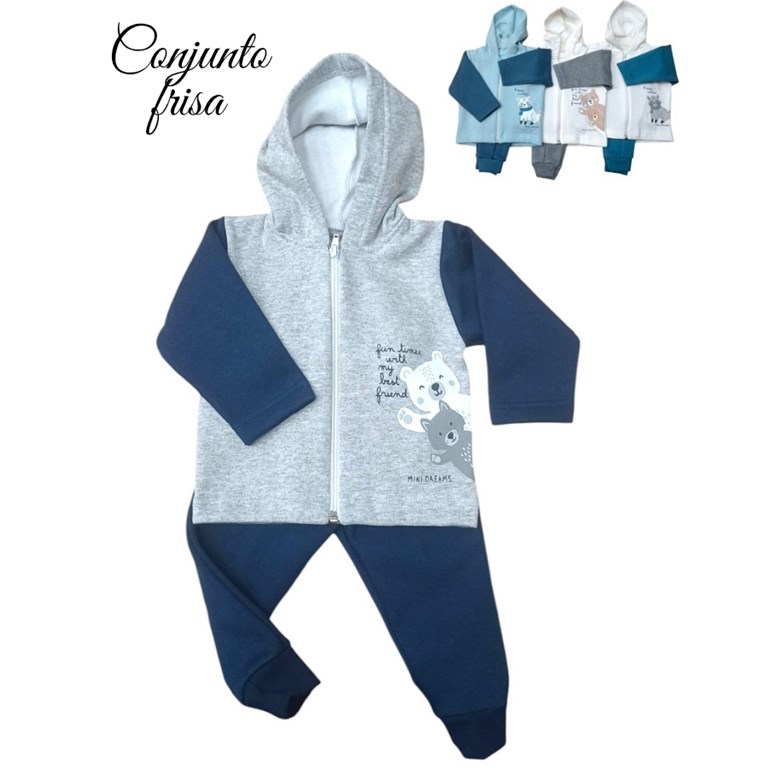 CONJUNTO PARA BEBA INTERLOCK ESTAMPADO FLORES CAMPERA CUELLO MAO Y PANTALON DREAMS