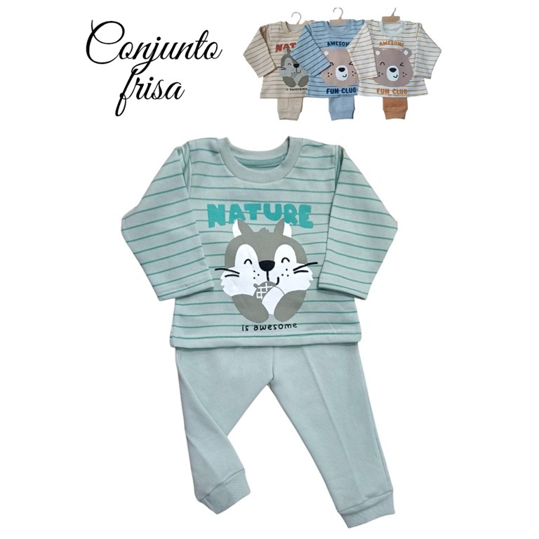CONJUNTO BEBÉ FRISA RAYADA, ESTAMPA CENTRAL. DREAMS