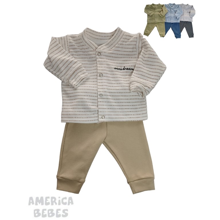 CONJUNTO PARA BEBE VARON CAMPERITA RAYADA CON LOGO Y PANTALON DREAMS