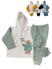 CONJUNTO DE BEBÉ EN POLAR, BUZO CON CAPUCHA, COMBINADO Y BORDADO. DREAMS