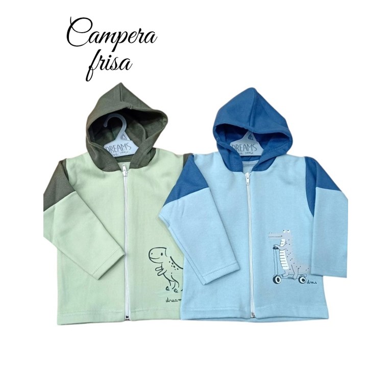CAMPERA BEBÉ, FRISA COMBINADA, RECORTE MANGAS, CON CAPUCHA, ESTAMPADO. DREAMS