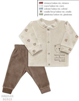 CONJUNTO PLUSH DE CAMPERA CUELLO MAO Y PANTALON LISO ESTAMPA OSITOS DREAMS