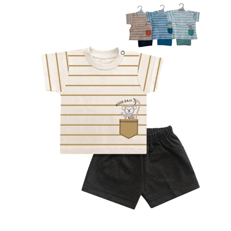 CONJUNTO REMERA MANGA CORTA RAYADA Y SHORT LISO. DREAMS