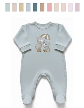 Enterito en interlock estampado central con pie, nena y varon. Dreams.