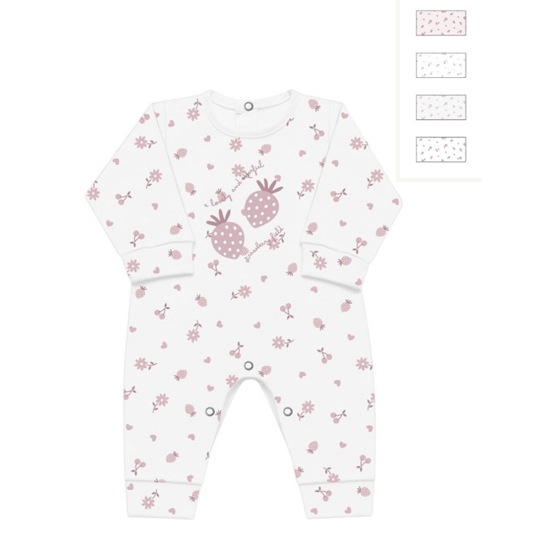 Enterito beba interlock estampado frutillas, estampa central, sin pié.. DREAMS