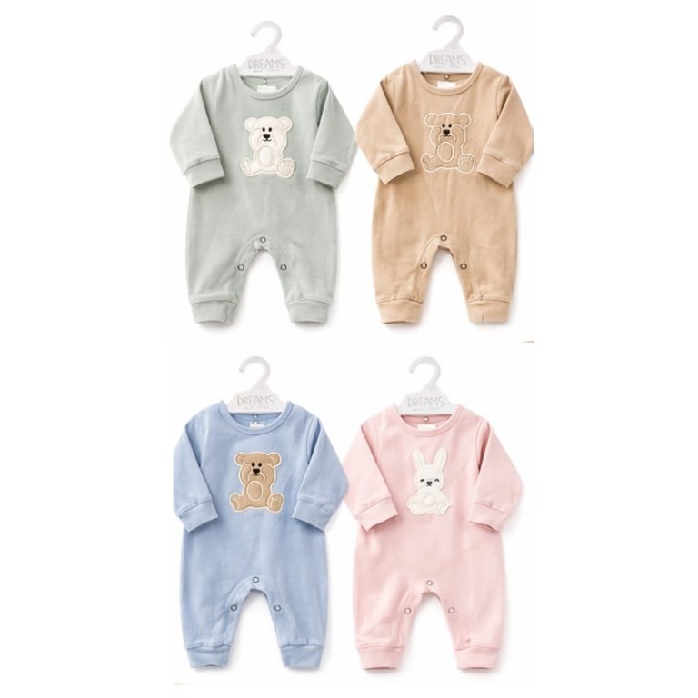 Enterito BB, plush, bordado central, sin pié. nena y varón. DREAMS