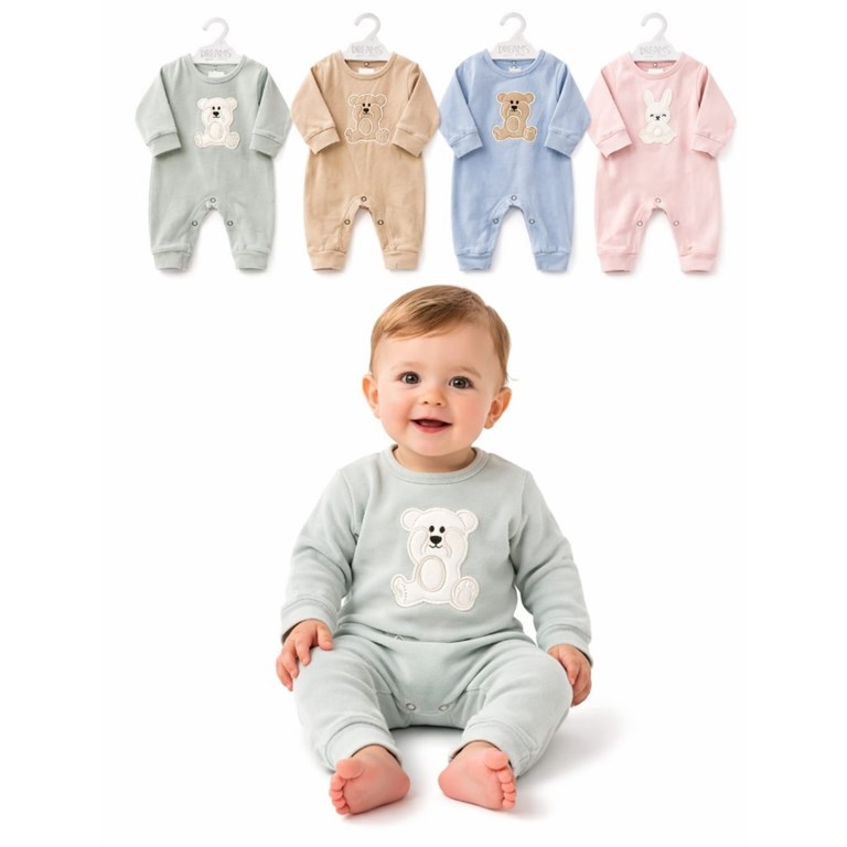 Enterito BB, plush, bordado central, sin pié. nena y varón. DREAMS