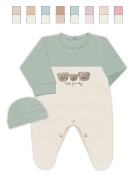 Enterito BB, interlock comb. canesú, gorro y mangas, bordado central, c/pié, nena y varón. Dreams