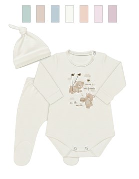 Conjunto Bb, ranita y gorro, interlock liso, estampa central, nena y varón. DREAMS