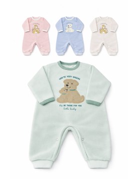 Enterito BB, plush combinado collareta cuello y mangas, estampado central, nena y varón. Dreams