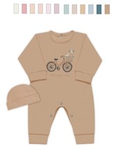 Enterito BB, interlock estampado central, sin pie, con gorro, nena y varón. Dreams