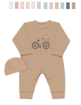 Enterito BB, interlock estampado central, sin pie, con gorro, nena y varón. Dreams