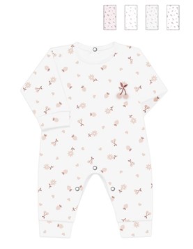 Enterito BB, interlock estampado frutillas, sin pie, bordado central, nena. Dreams