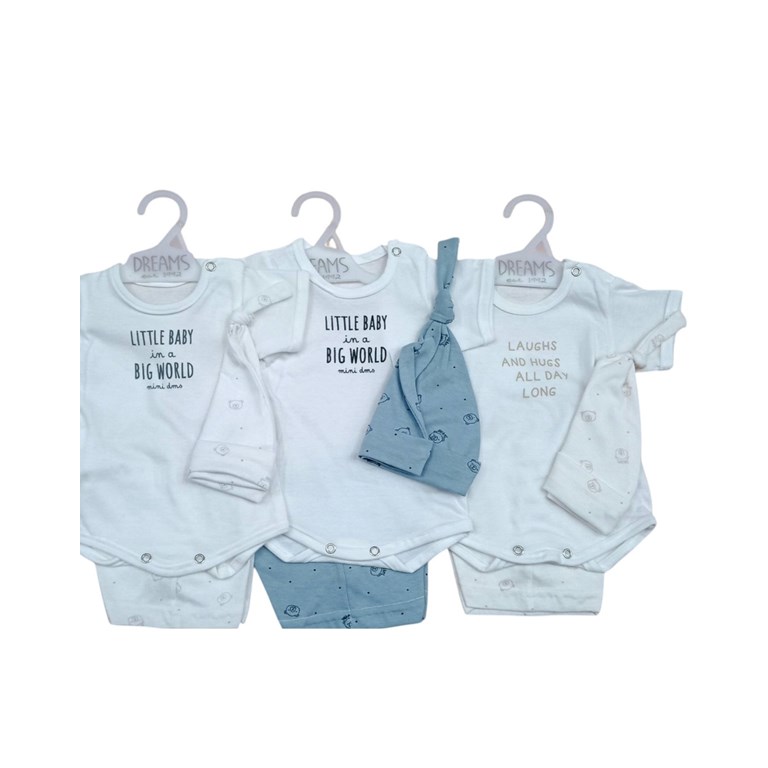 CONJUNTO BEBE VARON :BODY CON ESTAMPA CENTRAL , PANTALON Y GORRO ESTAMPA OSITOS. DREAMS
