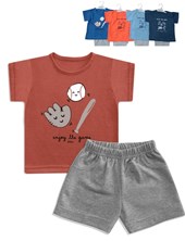 CONJUNTO BEBE VARON : REMERA JASPEADO ESTAMPA CENTRAL Y PANTALON. DREAMS