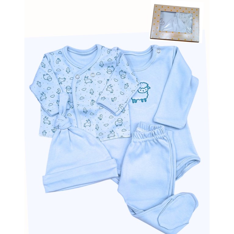 Set de ranita gorro y body en interlock liso con bordado central combinado con batita estampada animalitos colores unisex nena y varon dreams