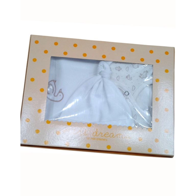 Set de ranita gorro y body en interlock liso con bordado central combinado con batita estampada animalitos colores unisex nena y varon dreams