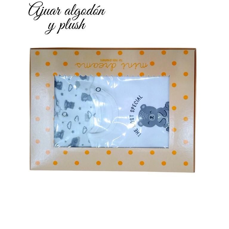 Set de body interlock liso con estampa central combinado con ranita y gorrito en plush combinado com campera cuello mao en plush ositos y nubes colores unisex nena y nene dreams
