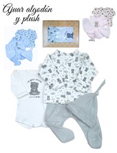 Set de body interlock liso con estampa central combinado con ranita y gorrito en plush combinado com campera cuello mao en plush ositos y nubes colores unisex nena y nene dreams