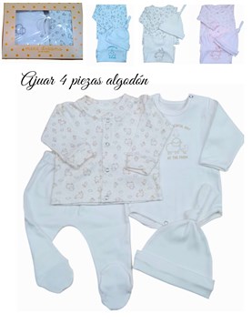 Set de ranita gorro y body en interlock liso con estampa central combinado con camperade cuello mao animalitos colores unisex nena y varon dreams