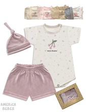 Set 3 piezas, body estampado central, campera con capucha y ranita de plush, nena y varón. Dreams